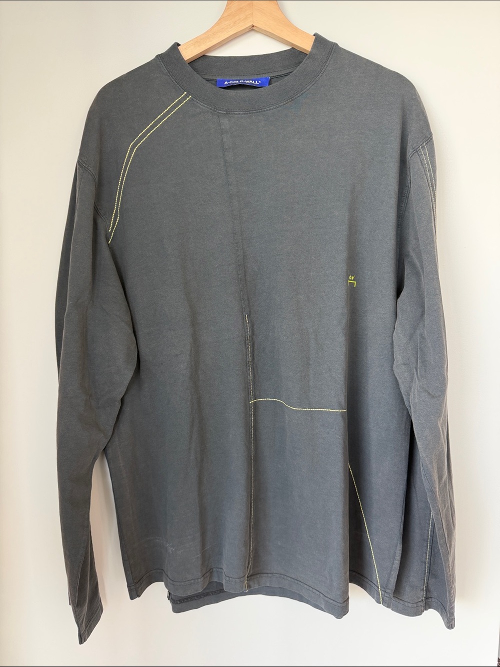 A-Cold-Wall Grey Long Sleeve Tee with Yellow Stitching